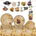 Pirate treasure theme party set with disposable plates, napkins and nautical decorations - Pirate Set