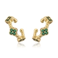 Luxurious gold clover ear cuff featuring vibrant green rhinestones in a C-shaped design - Gold Green Zirconia