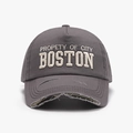 Dark grey baseball cap with City Boston 3D embroidery and distressed brim details - Adjustable / Dark Grey(24A231)