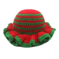 Sombrero de ganchillo hecho a mano con rayas rojas y verdes y borde ondulado de punto - M(54-60cm) / Rayas Rojas y Verdes