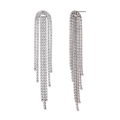 Silver long tassel earrings with sparkling cubic zirconia in a minimalist elegant design - 7-Row Zircon Tassel (Steel) / Steel