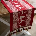 Runner natalizio in maglia rossa con motivi bianchi di renne e fiocchi di neve - 35*140cm / Renna + Nappa Rossa