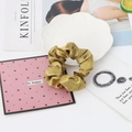 Olive gold satin scrunchie with pleated silk texture on a decorative white ceramic plate - 11#-Gold