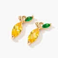 Pair of lemon fruit pendants with yellow faceted crystals and golden metal base - Hami Melon
