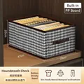 Houndstooth foldable storage bin with side handle and internal PP boards 47x28x20cm - No Steel Frame / Built-in PP Board / Houndstooth Enlarged Version