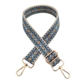 Ethnic geometric jacquard wide shoulder strap with golden metal swivel hooks - Blue Khaki