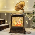 Vintage fonograaf Kerst sneeuwbol muziekdoos met kerstman en gouden glitters voor kerstmis - Vintage Grammofoon Rendierslee Kerstman