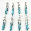 Faceted hexagonal turquoise crystal pendants with silver filigree decorative caps - Turquoise