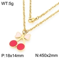Collana dorata con ciliegia e ciondolo fiocco rosa con smalto rosso rifinito - Collana Ciliegia con Fiocco Dolce (KN293002-Z)