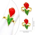Elegant gold tulip napkin ring with red enamel flower for wedding table decor - Golden Tulip Red Green