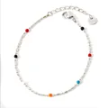 Bracelet en acier inoxydable avec perles colorées et maille épi, fermoir mousqueton - Bracelet de Perles Multicolores Argenté (SAP952)
