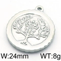 Silver tree of life round pendant in stainless steel with wavy edge, 24mm width - Silver Hollow Tree of Life Style (KLJ5806-Z)