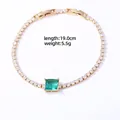Bracelet tennis plaqué or 18 carats avec zircone vert émeraude et pierres claires - 16K Or Carré Zircon Cyan