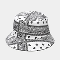 Reversible white cotton bucket hat with black paisley cashew flower print pattern - M (56-58cm) / White (5# White)