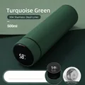Turquoise 500ml smart stainless steel vacuum flask with LED temperature display - Replaceable Battery Smart Series / Dark Green
