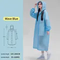 Light blue semi-transparent EVA rain poncho with adjustable drawstring hood and snaps - Adults Wearing Blue Hats With Large Brims From Langyu Island Won't Get Their Faces Wet.