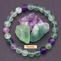 Detail of natural purple and green fluorite crystal beads and raw stones on matte background - Fluorite