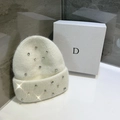 Bonnet en tricot angora blanc avec strass et boîte de présentation pour femmes - Extensible / Blanc
