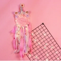 Pink unicorn dream catcher with soft feathers, lace ribbons, and warm LED fairy lights - MS9017CD Pink With Light