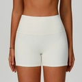 Pantaloncini yoga bianchi a vita alta a costine da donna con controllo dell'addome - S / Albicocca Lattea