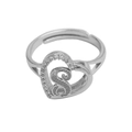 Silver heart ring with number 8 design, sparkly crystals, and adjustable open band - Initial S (Silver Ring S) / Silver