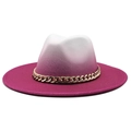 Wide brim wool felt fedora with purple to white gradient and gold chain band decoration - 58cm One Size / Rose Red