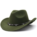 Dark green wool cowboy hat with woven band and silver stud accents for men and women - Army Green