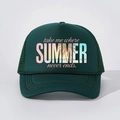 Casquette trucker vert foncé réglable avec imprimé coucher de soleil et dos en maille - Taille unique / Vert Foncé