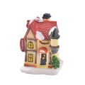 Miniature resin Christmas house ornament with red DINING sign and snowy roof details - Dining Theme Snow Cottage (Style H)