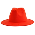 Classic bright red wool felt fedora hat with a wide flat brim and structured crown - M (56-58cm) / Orange Red