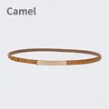 Women's slim genuine leather belt in camel brown with polished gold buckle - 105cm / Camel