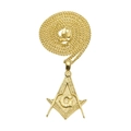 Collier maçonnique plaqué or avec pendentif équerre et compas sur une chaîne cubaine - Pendentif Maçonnique Texturé Doré + Chaîne Cubaine 3mm 24 pouces