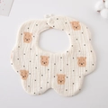Cotton gauze baby bib in cream with bear print and snap button for newborns - Gauze Flower Scarf - Cute Little Pig