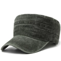 Classic dark grey washed cotton flat top army cap with reinforced stitching for men - Adjustable / Army Green