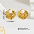 Gold stainless steel seashell earrings with central pearl, beach style for women - Shell Artificial Pearl Style (FYD6201)