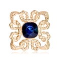 Square gold knot brooch with a deep blue crystal center on a clean white background - Deep Blue Square (C487-A)