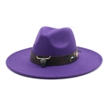 Close-up of purple felt hat featuring embroidered leather band and bronze bull head - M (56-58cm) / Purple