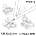 Set di gioielli in acciaio inossidabile argento con collana, anello e orecchini a fiocco - Set 2 pezzi color argento