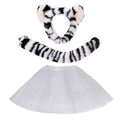 Kids tiger cosplay set with black and white striped plush headband tail and tutu skirt - White Tiger 4pcs Skirt Set
