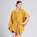 Women's yellow knit poncho cape with knot detail and loose fit design - One Size / Yellow