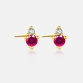Detailed view of S925 silver 3mm red birthstone stud earrings with 18k gold plating - July/Pink