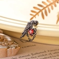 Gothic style black raven stud earring with red kite-shaped gem and chain drop - Black Red (Single)