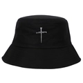 Cappello a secchiello nero classico con ricamo a croce bianca in twill di cotone premium - Nero