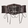 Ceinture corset en similicuir marron foncé avec dentelle noire et laçage à l'avant - 86cm / Café (Boucle Argentée)