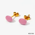 Orecchini a perno in smalto rosa con chiusura a farfalla dorata dal design minimalista - Rosa