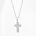Silver cross necklace with micro-pave cubic zirconia on a sleek stainless steel chain - Silver N0017S