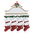 DIY Resin Christmas tree ornament with four red glitter socks and white banner nameplates - Family of 8 - Machine Printed