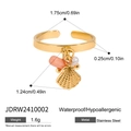 Gold stainless steel starfish ring with pink bead and pearl, waterproof and hypoallergenic - Shell Pearl Open Ring