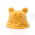 Detail of plush bear ear bucket hat in mustard yellow with soft faux rabbit fur texture - M (56-58cm) / Yellow