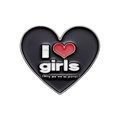 Épingle en émail cœur noir avec texte I girls et petites inscriptions de motivation - Style Love Pretty Girls (XZ9277)